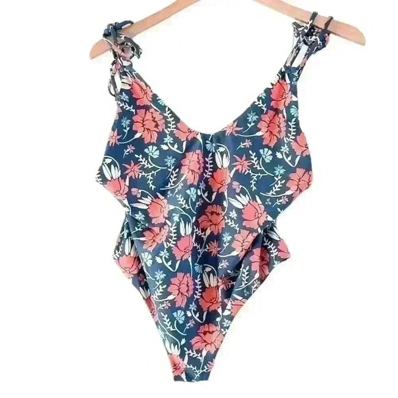 🌈 6/$60, Tori Praver Seafoam, Floral, One Piece, Blue, Red, Peach, Size Large - Picture 1 of 5